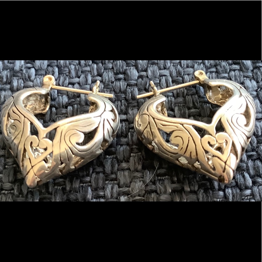 Vintage sterling silver signed heart hoop earrings